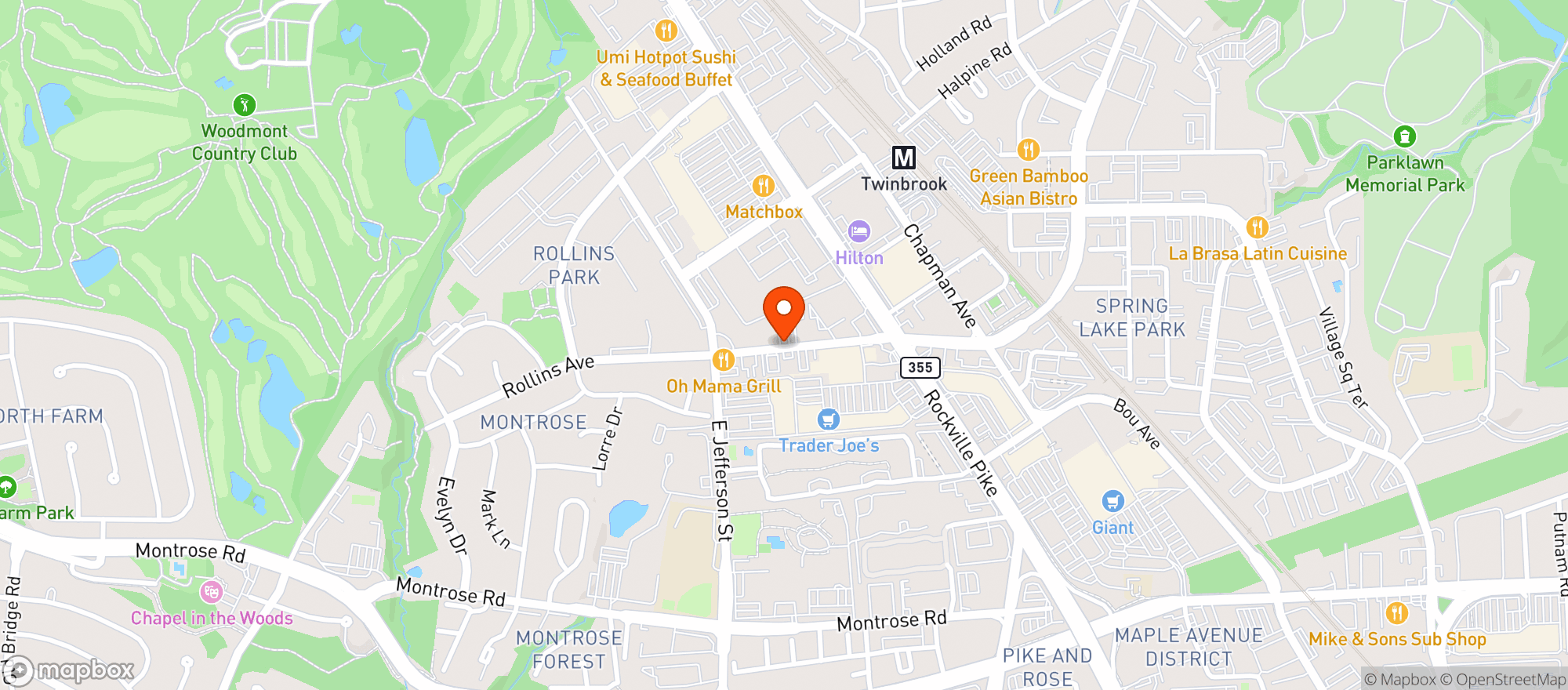 Map showing Rollins Beer & Wine