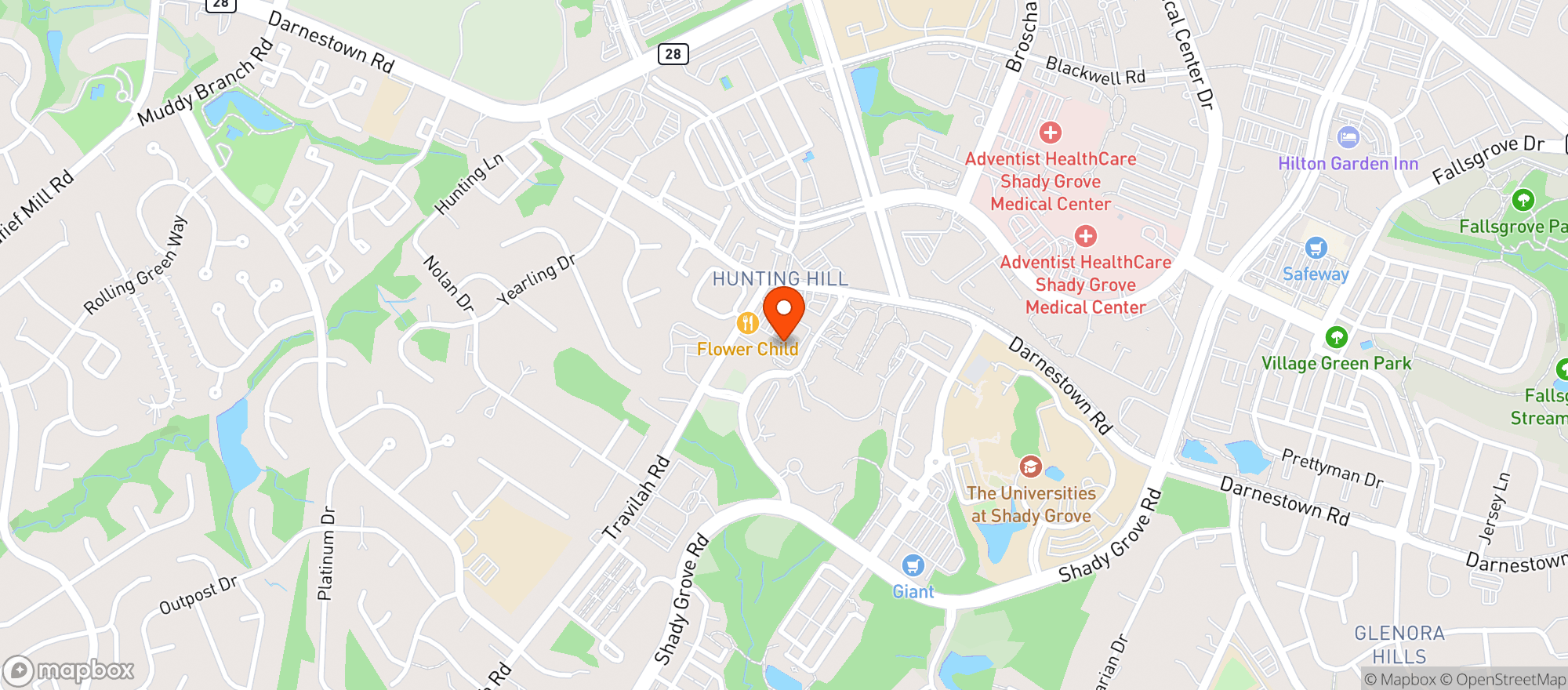 Map showing Travilah Beer & Wine