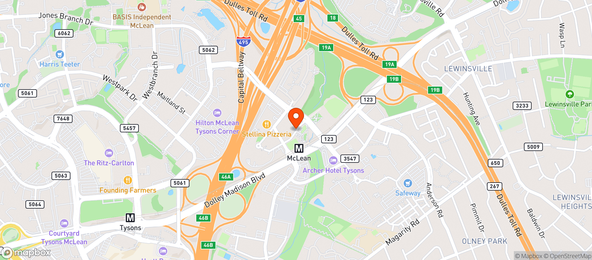 Map showing WEGMANS TYSONS