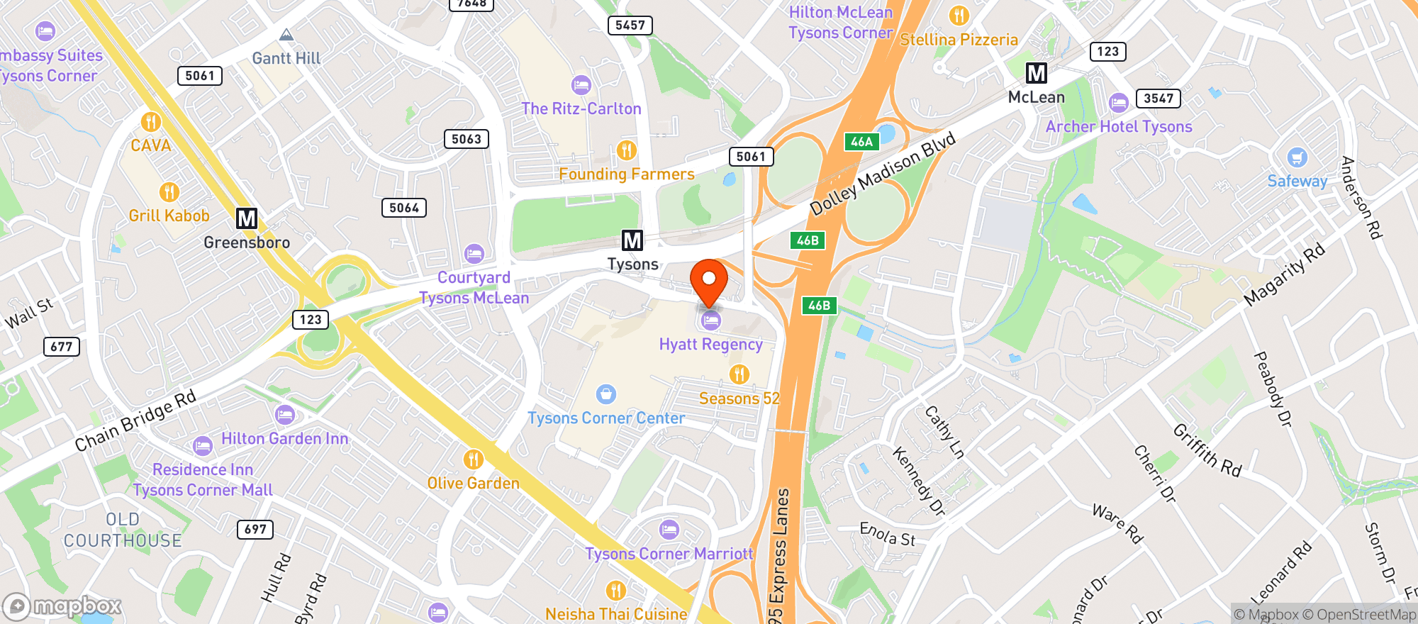 Map showing Hyatt Regency Tysons Corner