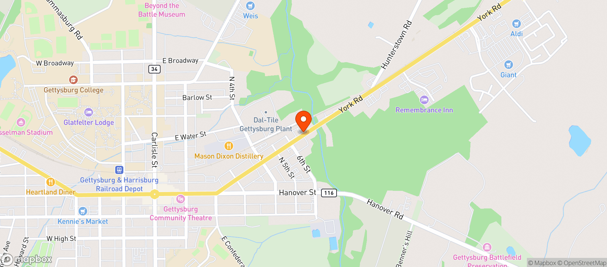 Map showing GETTYSBURG BEER MART