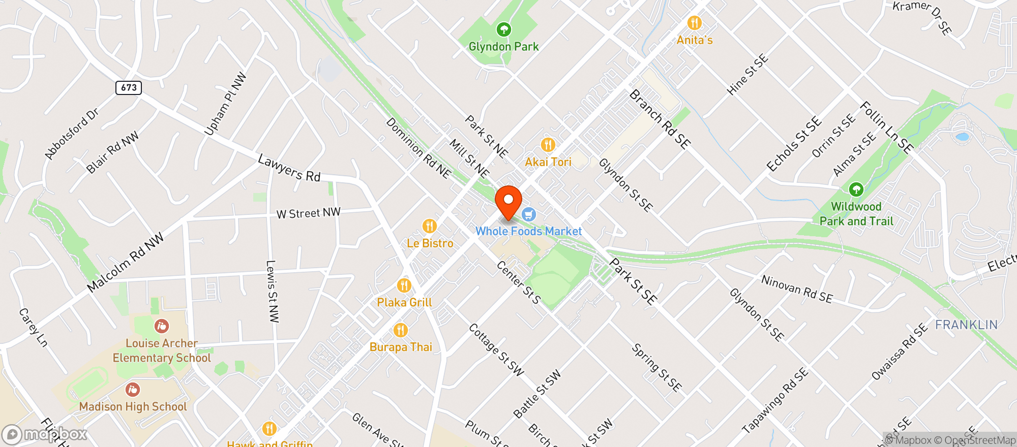Map showing Bear Branch Tavern