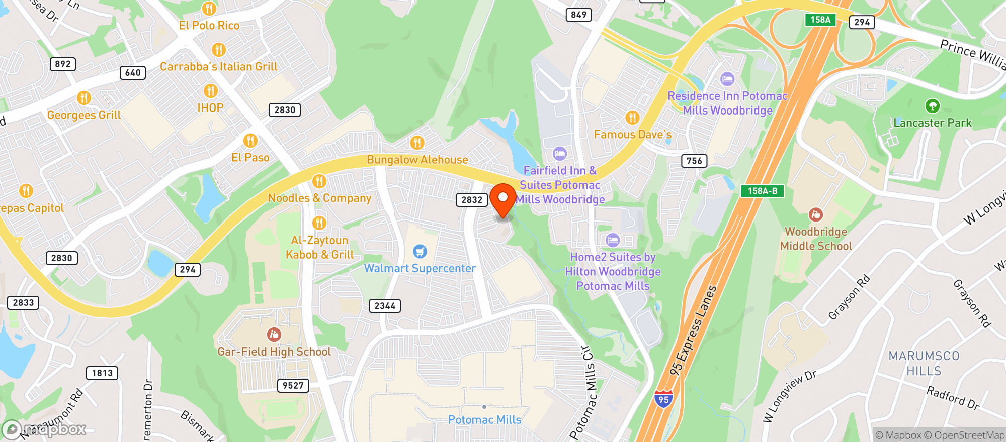 Map showing Door Dash