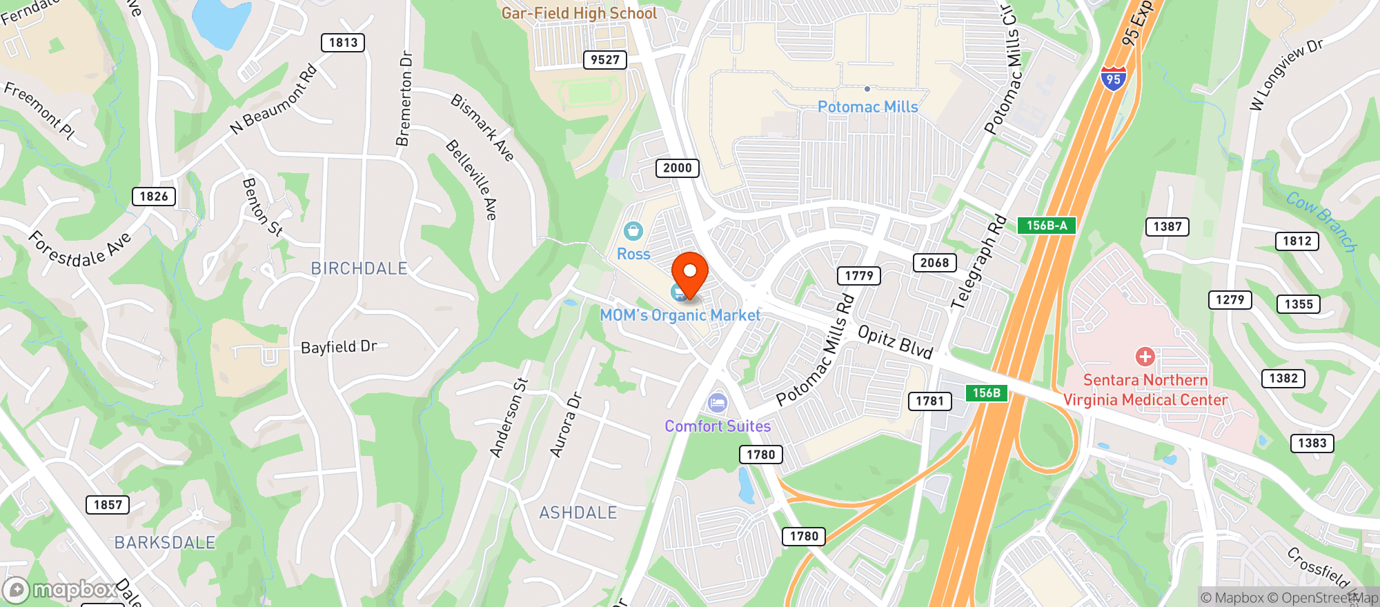 Map showing MOM's Organic Market - Woodbridge