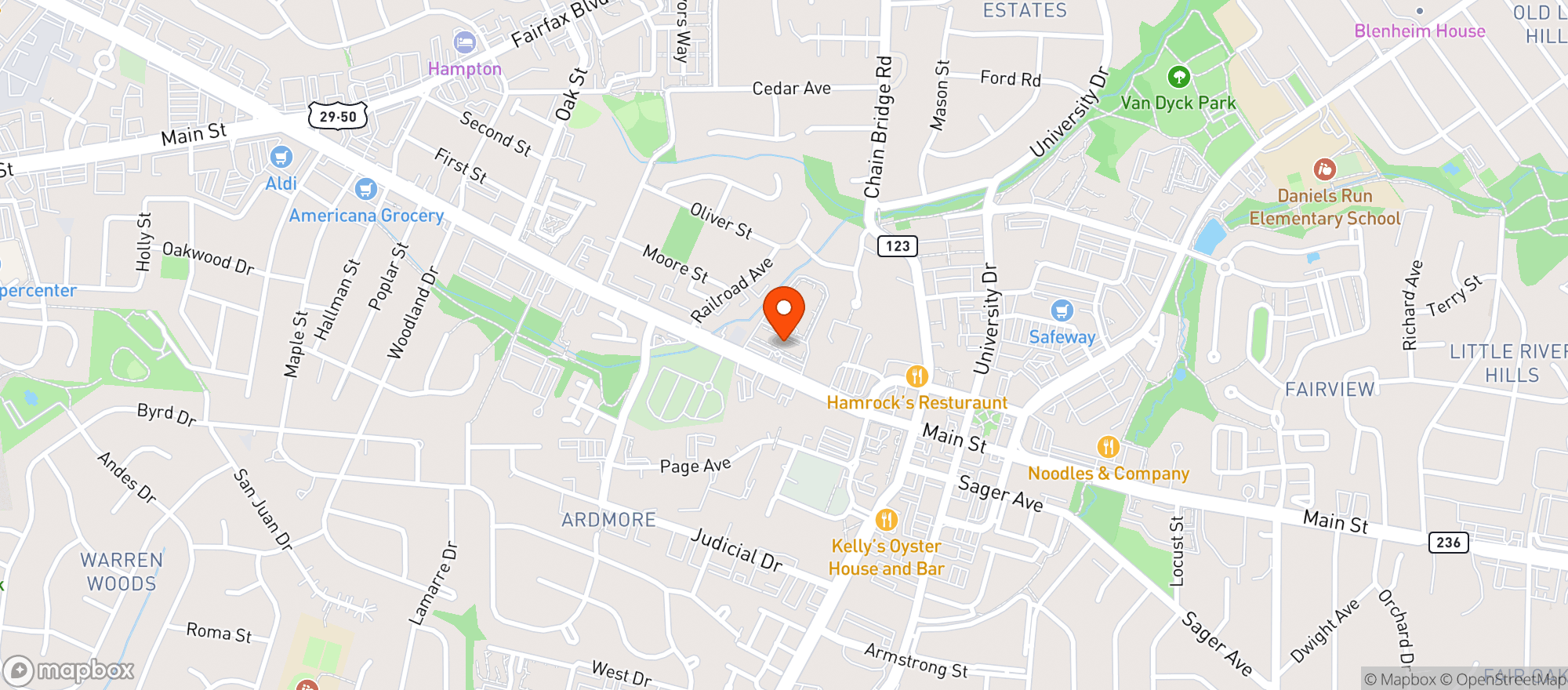 Map showing Patriots Pub & Grill