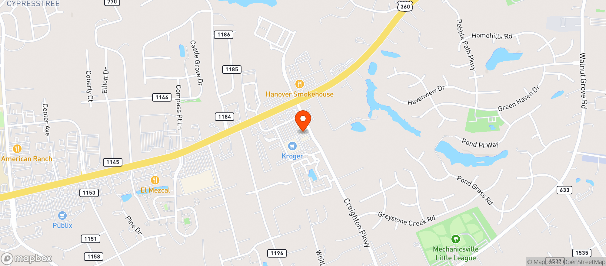 Map showing 360 BREEZE VAPE AND TOBACCO