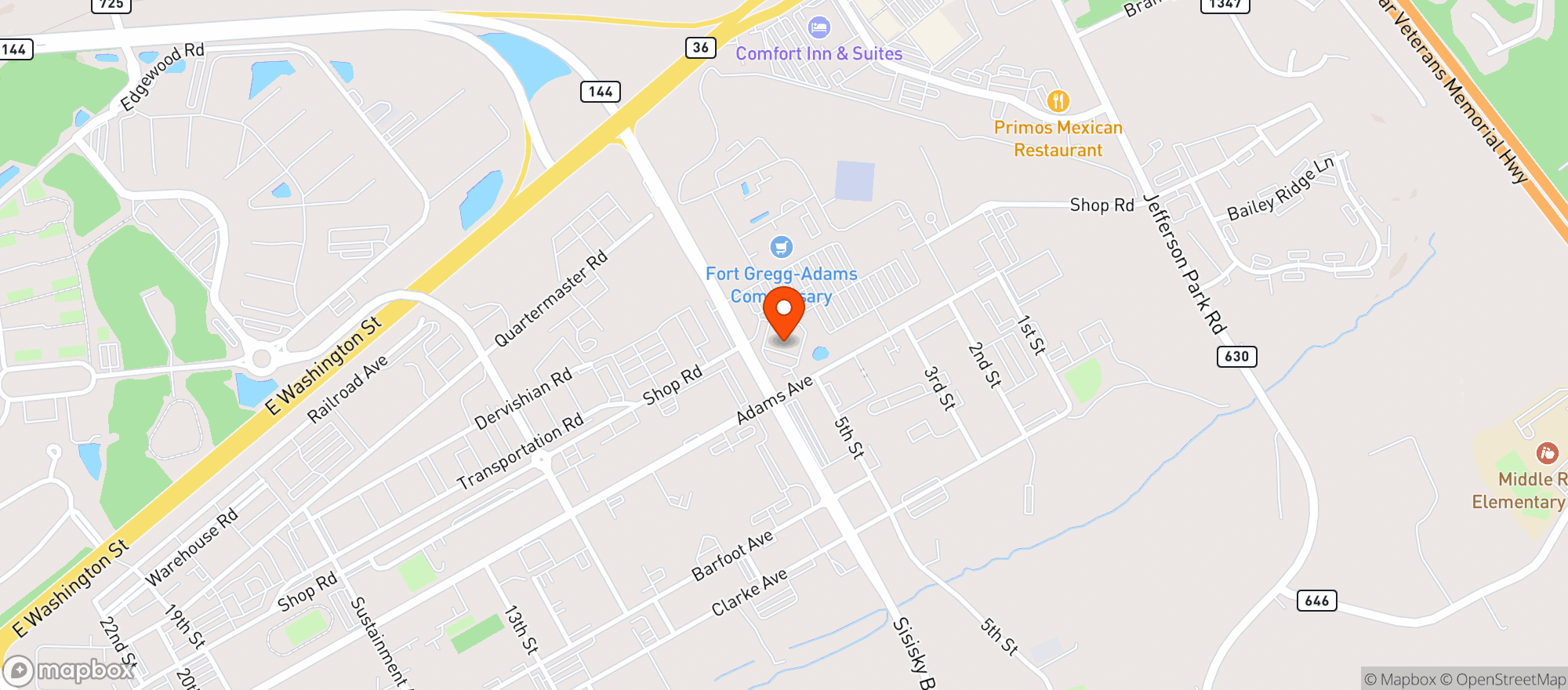Map showing Aafes Fort Gregg Adams Express