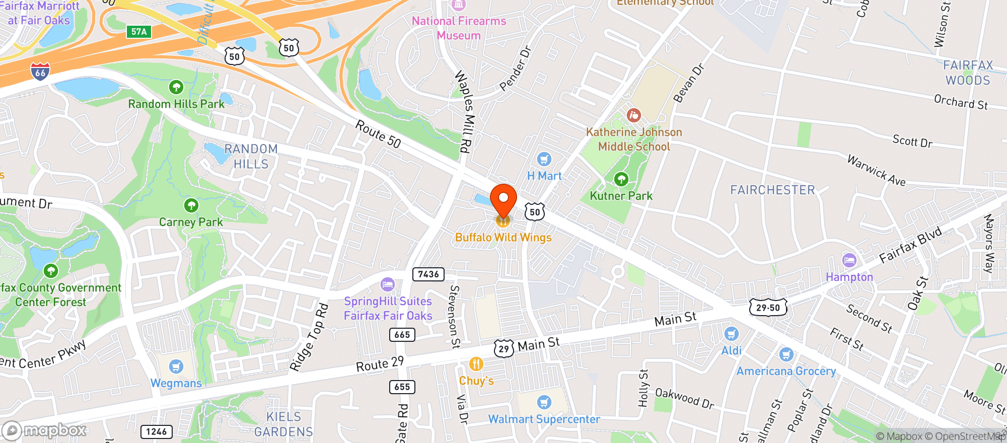 Map showing Buffalo Wild Wings Gril #666