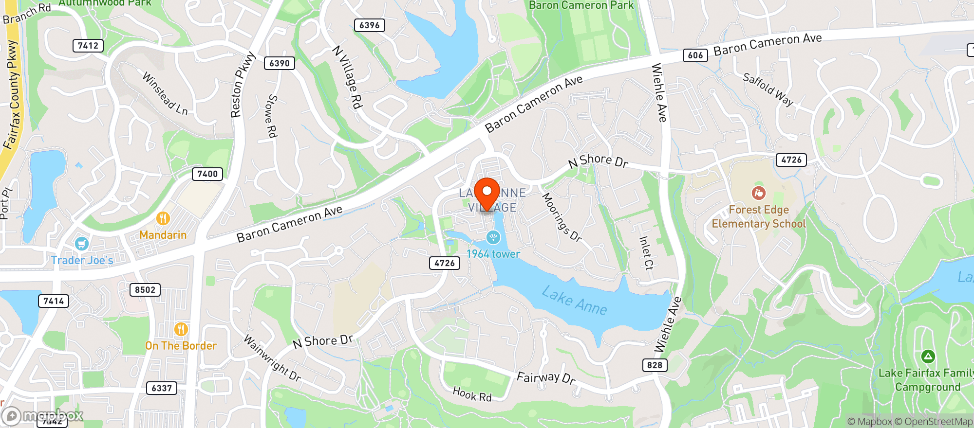 Map showing Lake Anne Brew House