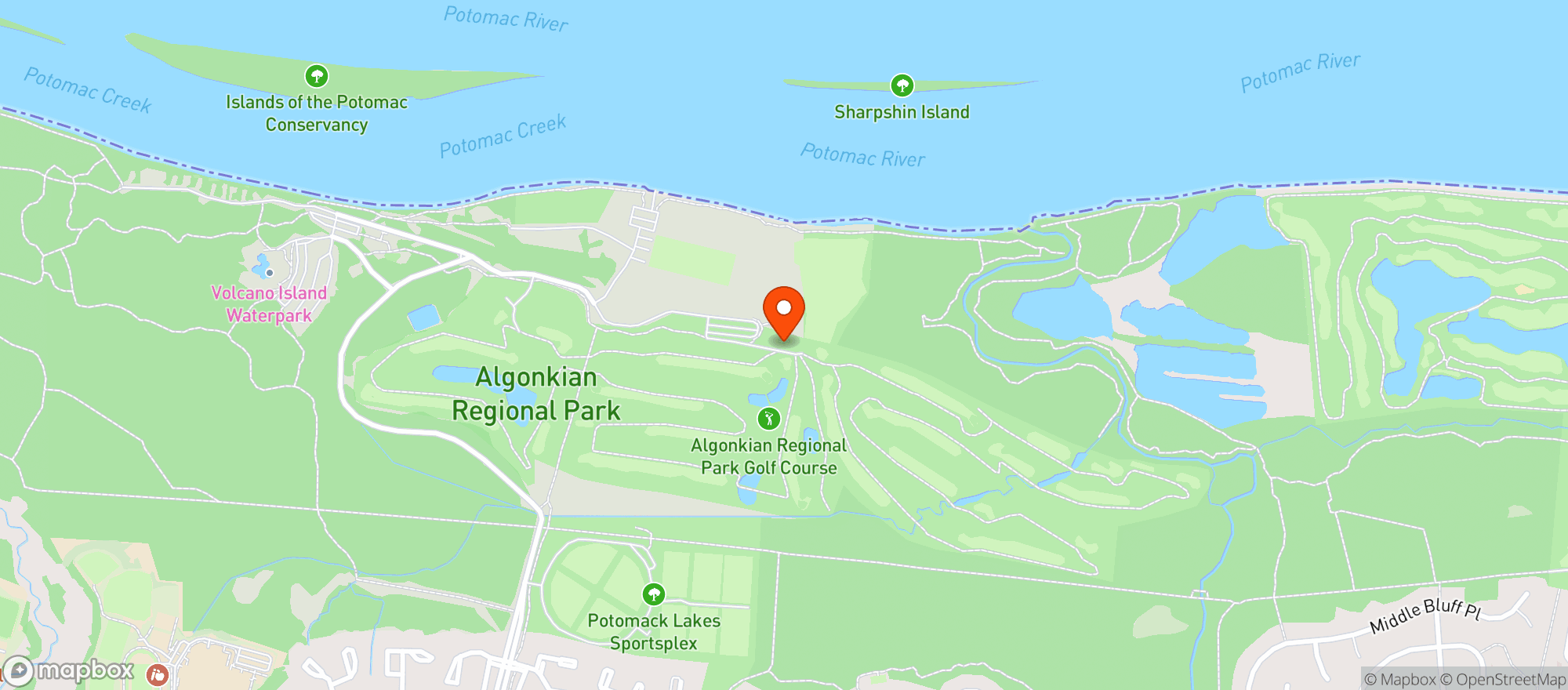 Map showing Algonkian Conference Center & Golf Course