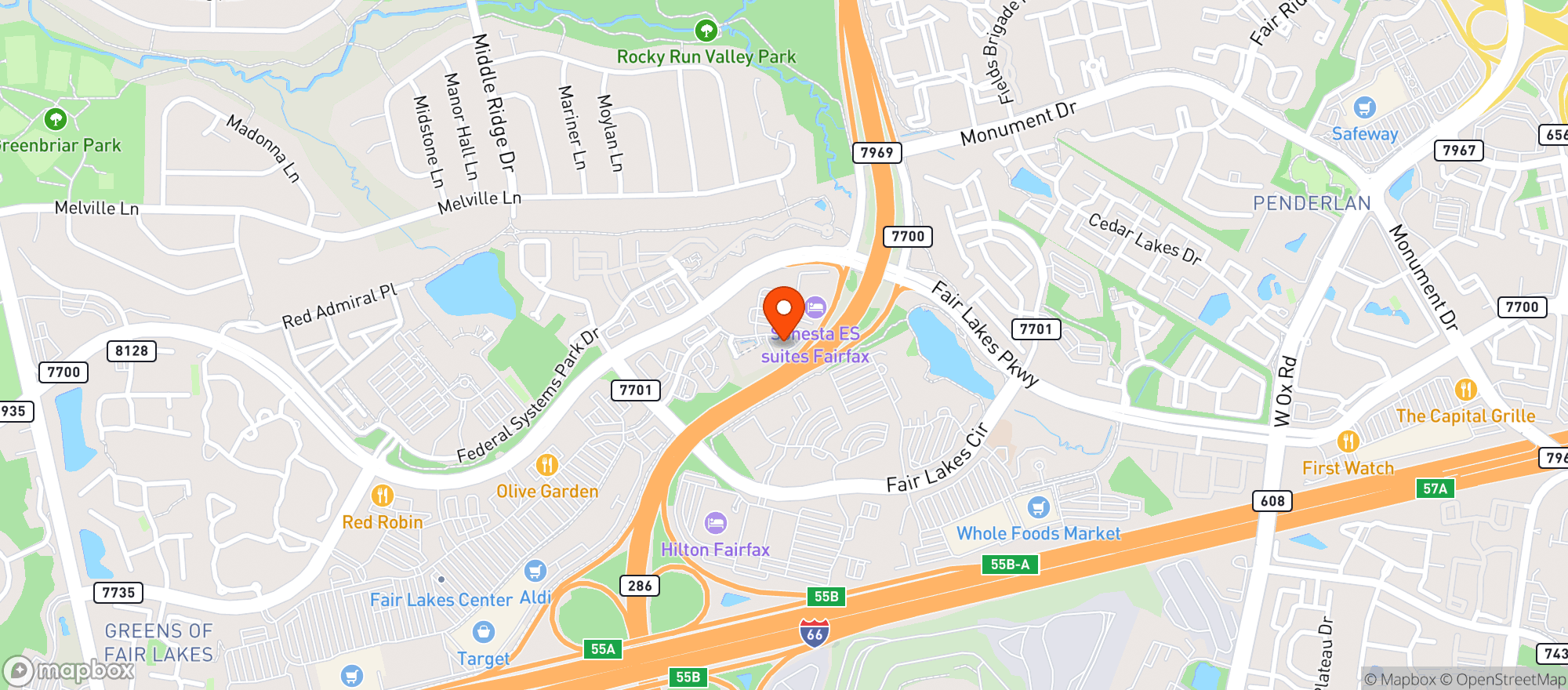Map showing Aroma Restaurant Bar & Banquet