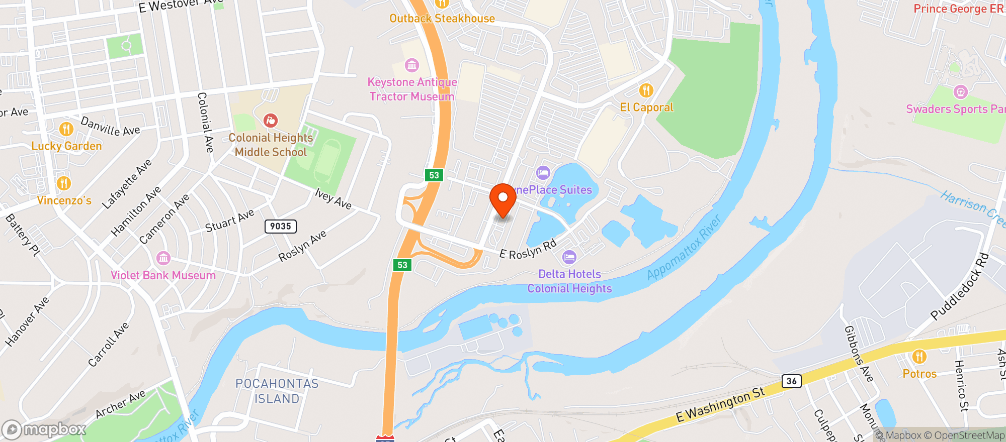 Map showing Vitamin Shoppe - Colonial Heights