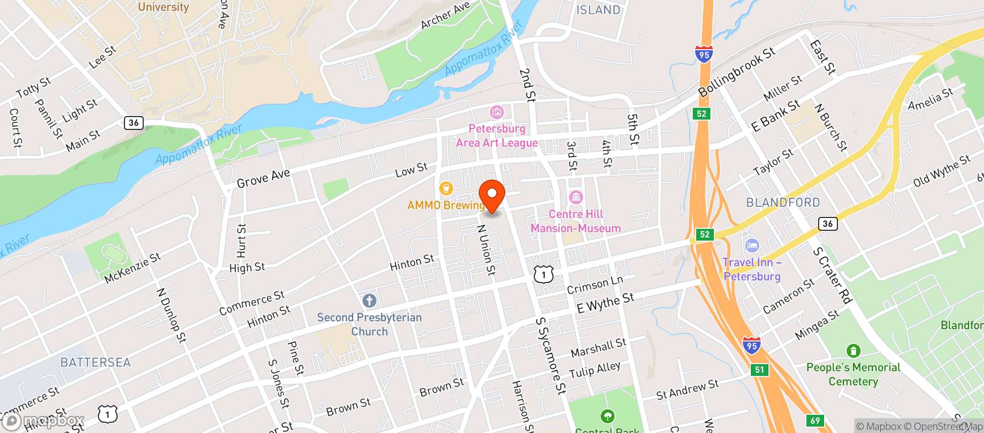 Map showing Hotel Petersburg