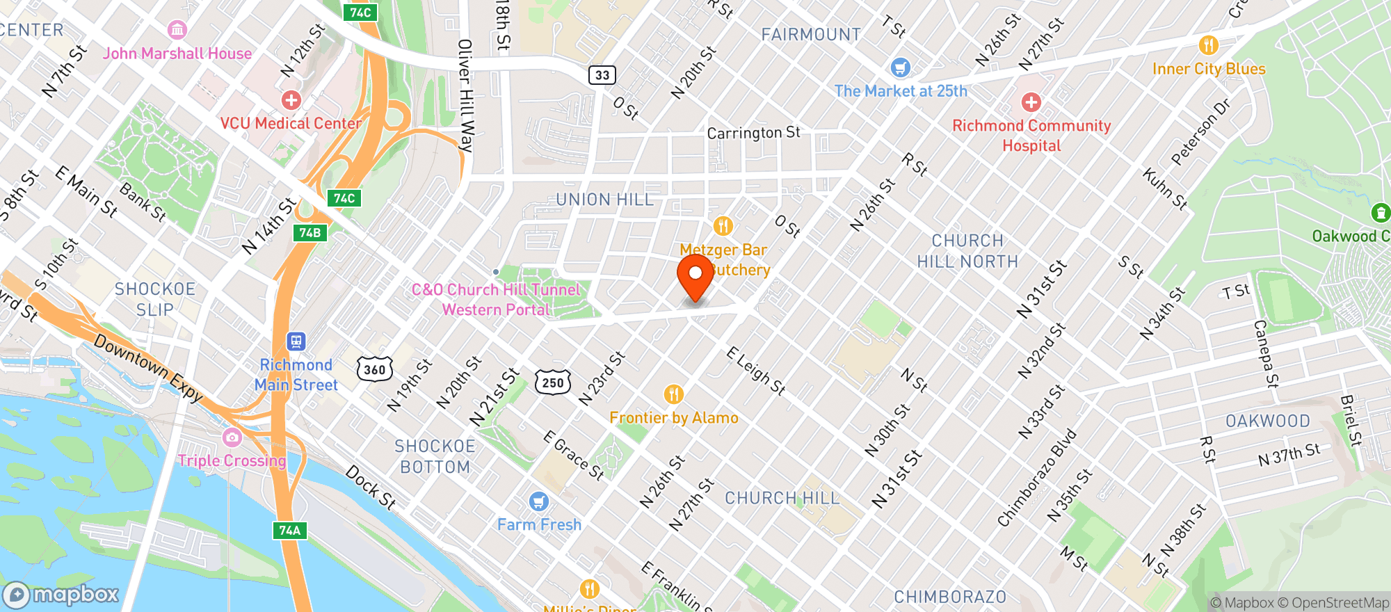 Map showing Pizza Bones Rva