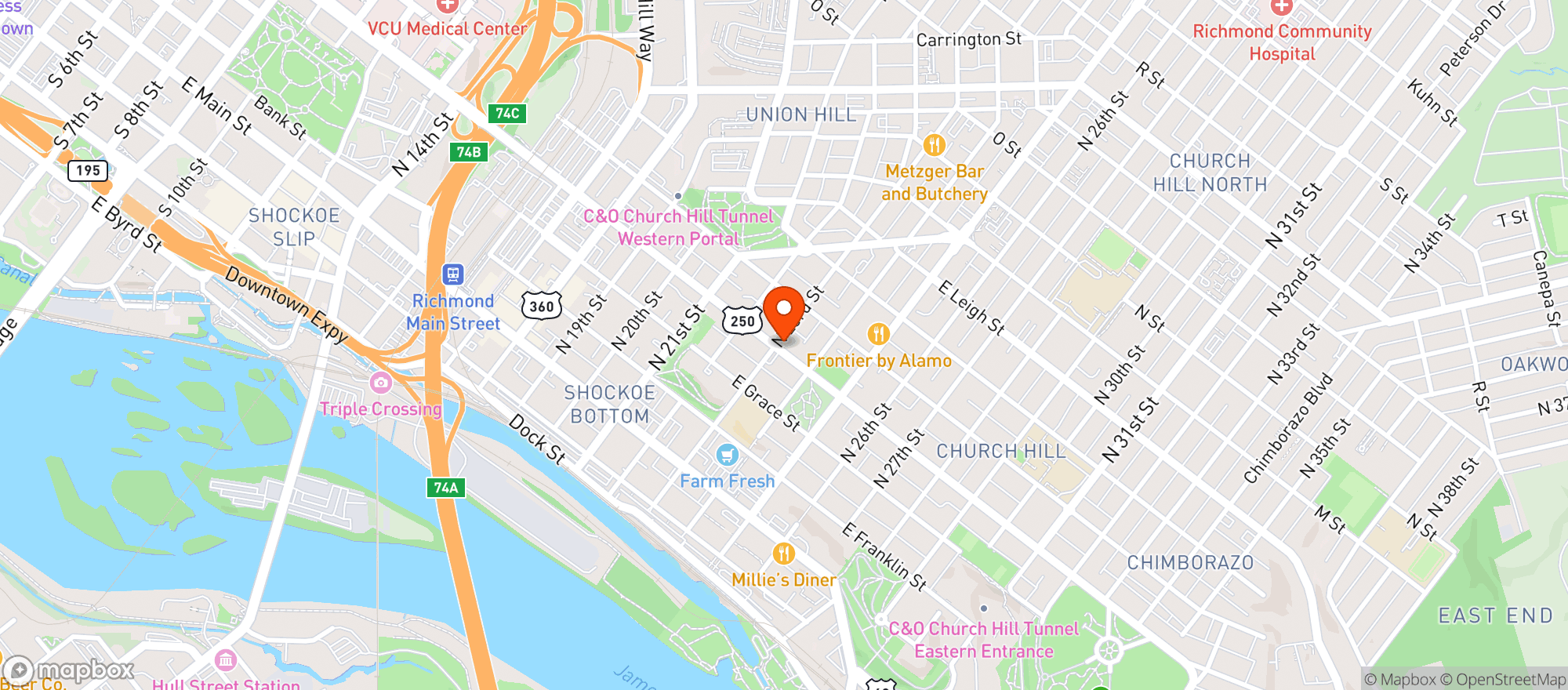 Map showing Patrick Henrys Pub Grill