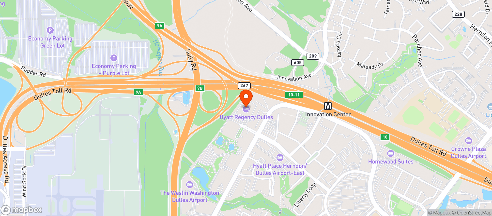 Map showing Hyatt Regency Dulles