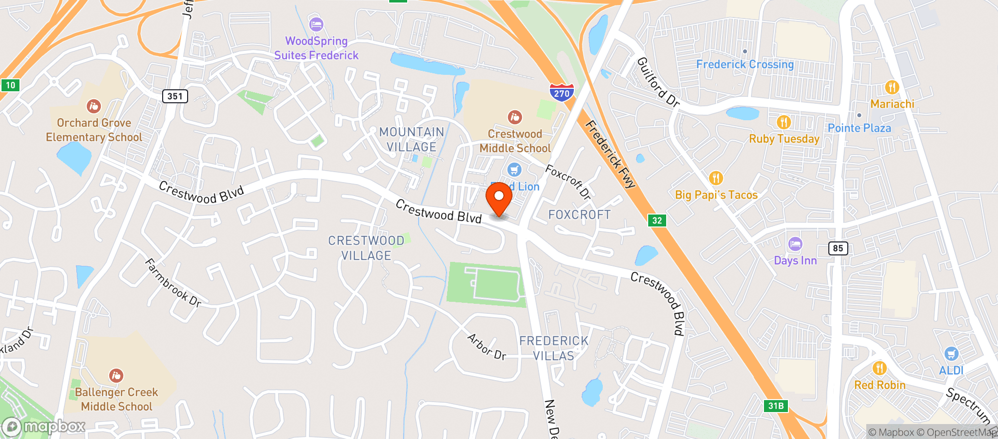 Map showing Crestwood Liquors