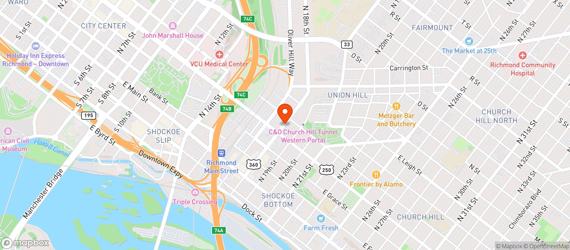 Map showing Shockoe Valley Market