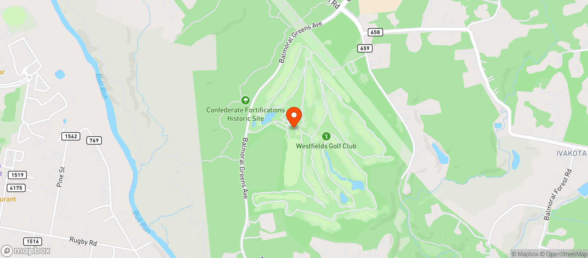 Map showing Westfields Golf Club