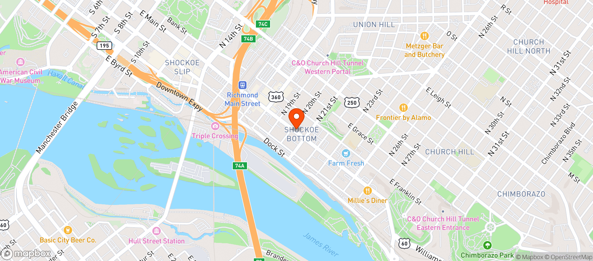 Map showing Shockoe Heights Market