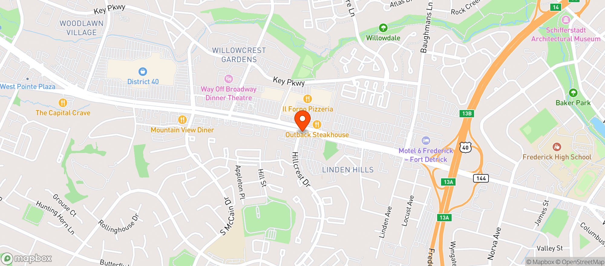 Map showing Hillcrest Wine & Spirits