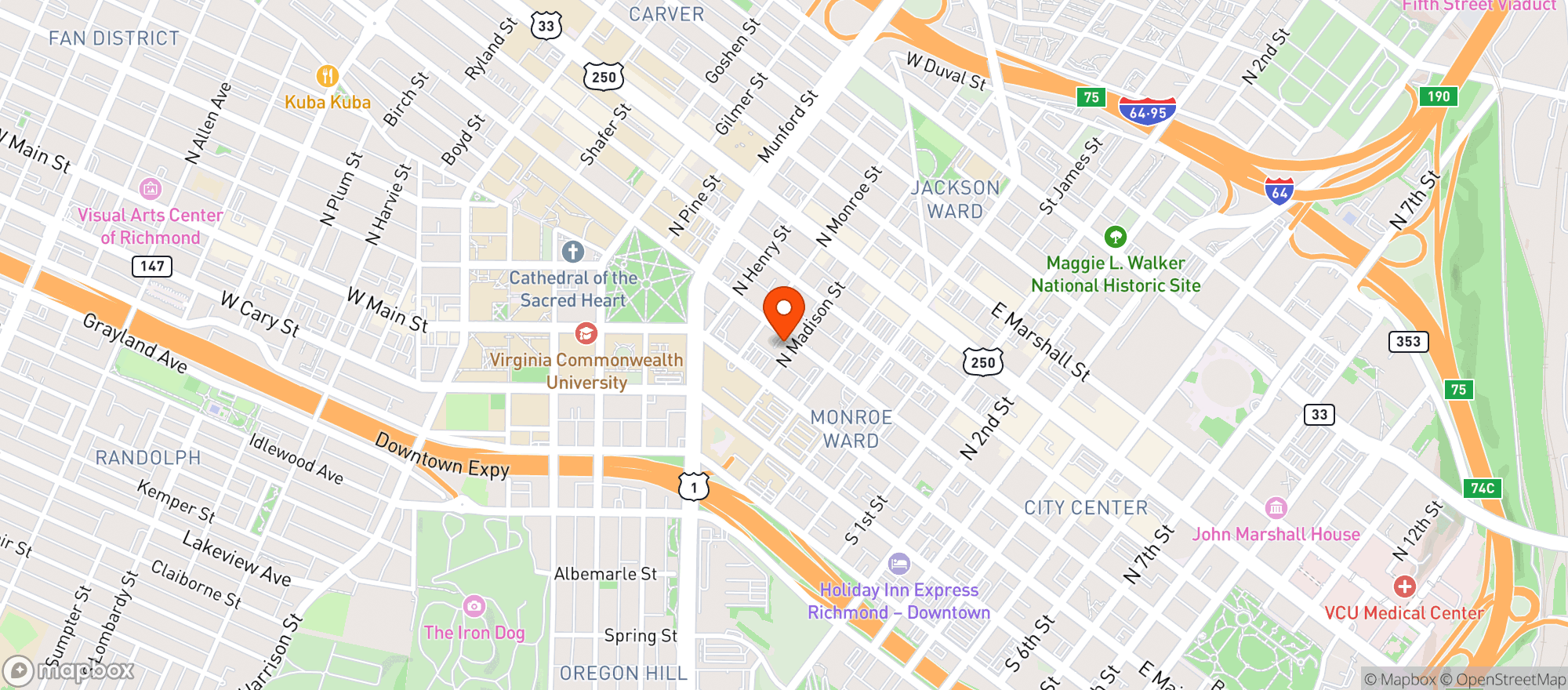 Map showing Graduate Hotel