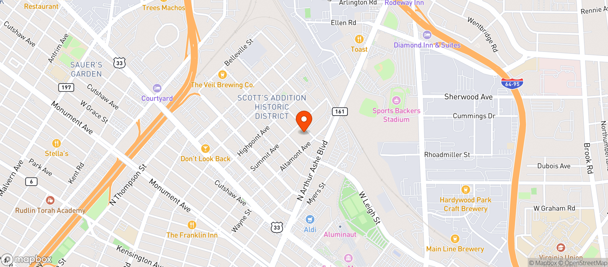 Map showing Pinky's