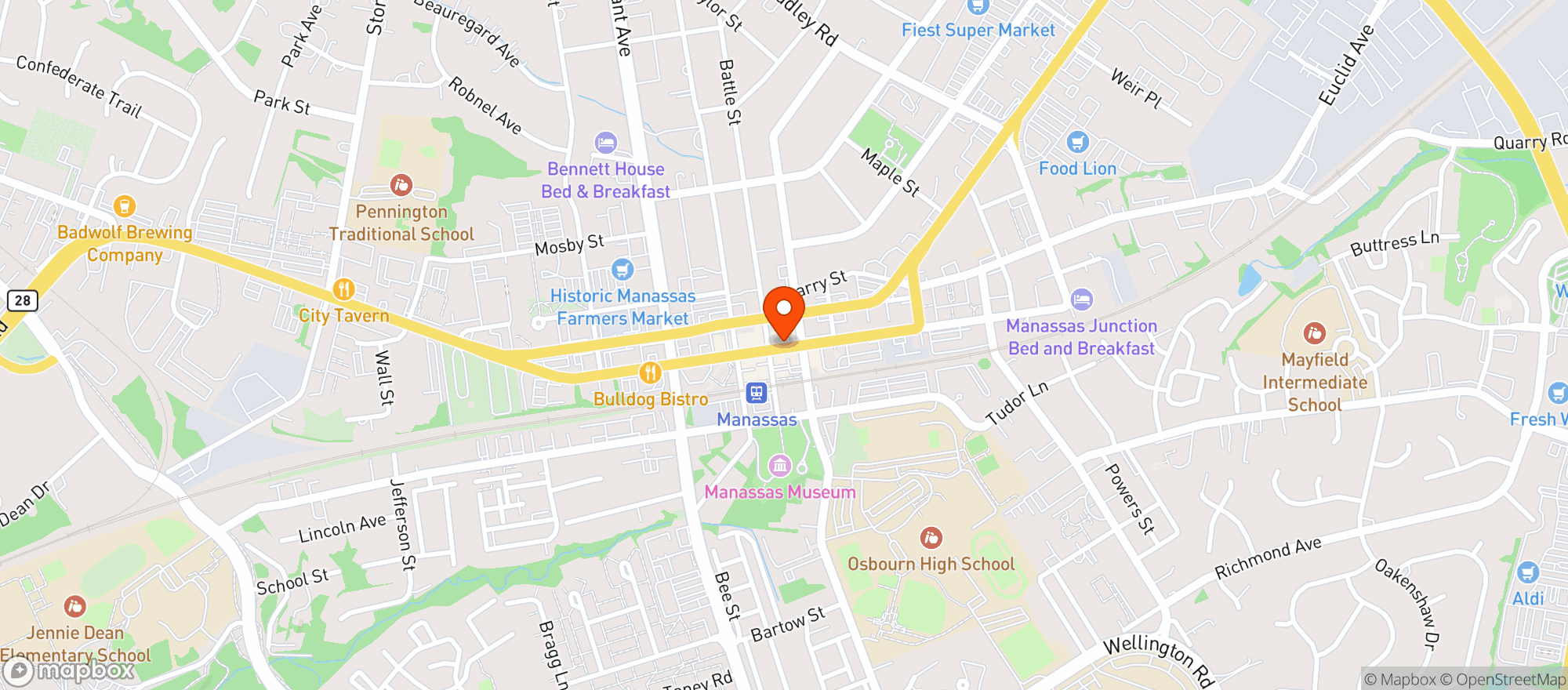 Map showing Black Metal Mercantile - Manassas - Center Street