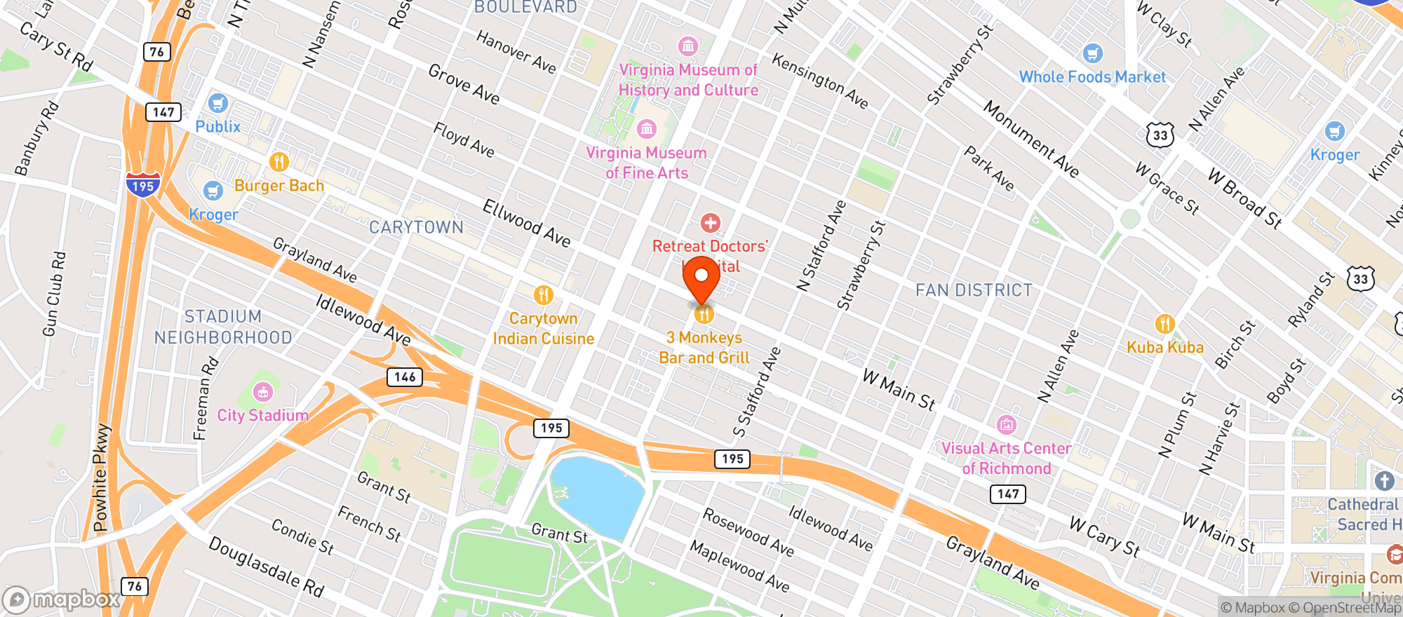 Map showing Helens Restaurant