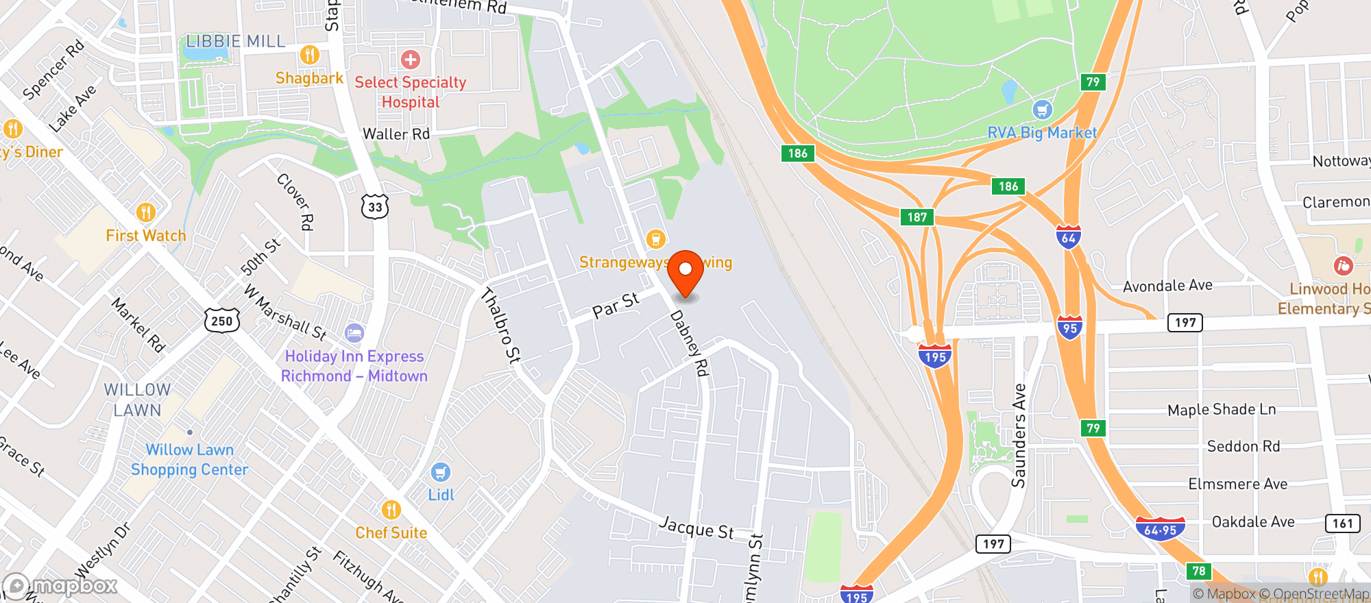 Map showing BURTON BREWING LLC DBA STRANGEWAYS BREWING