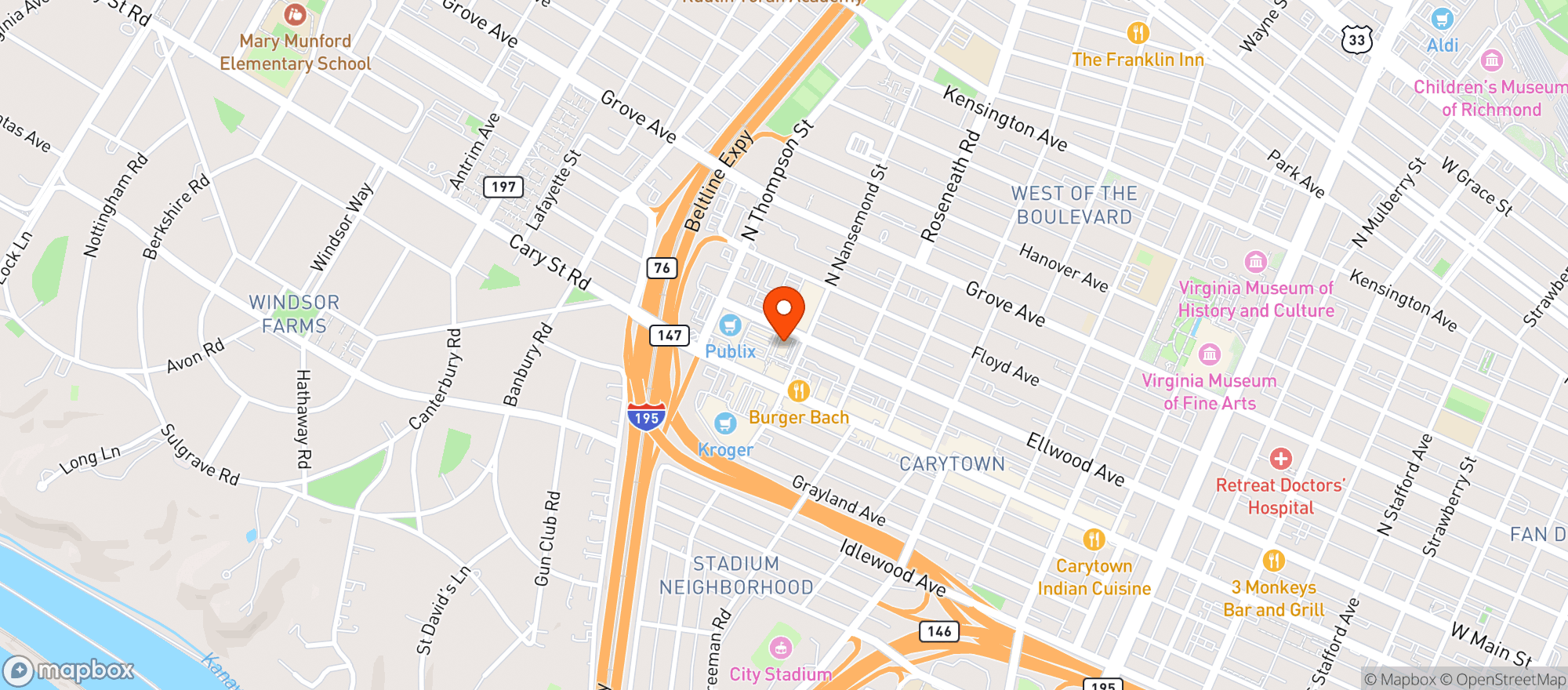 Map showing Cvs