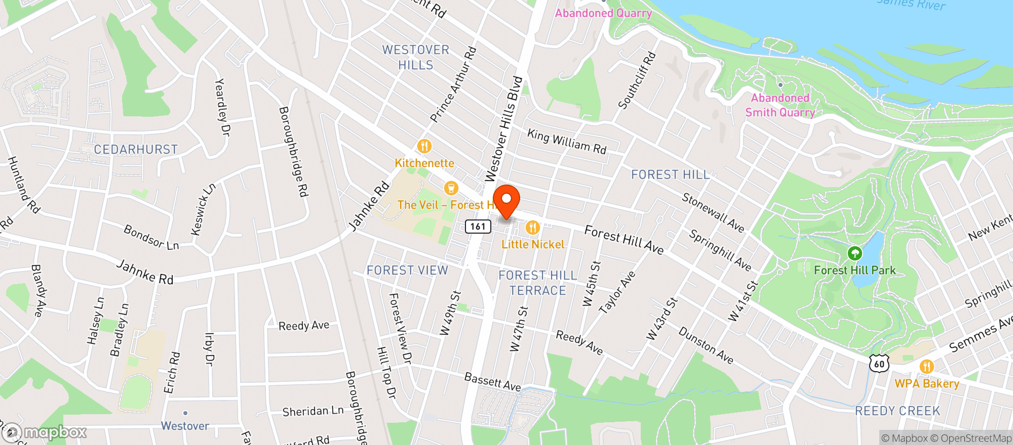 Map showing O TOOLES GAY 90S RESTAURANT