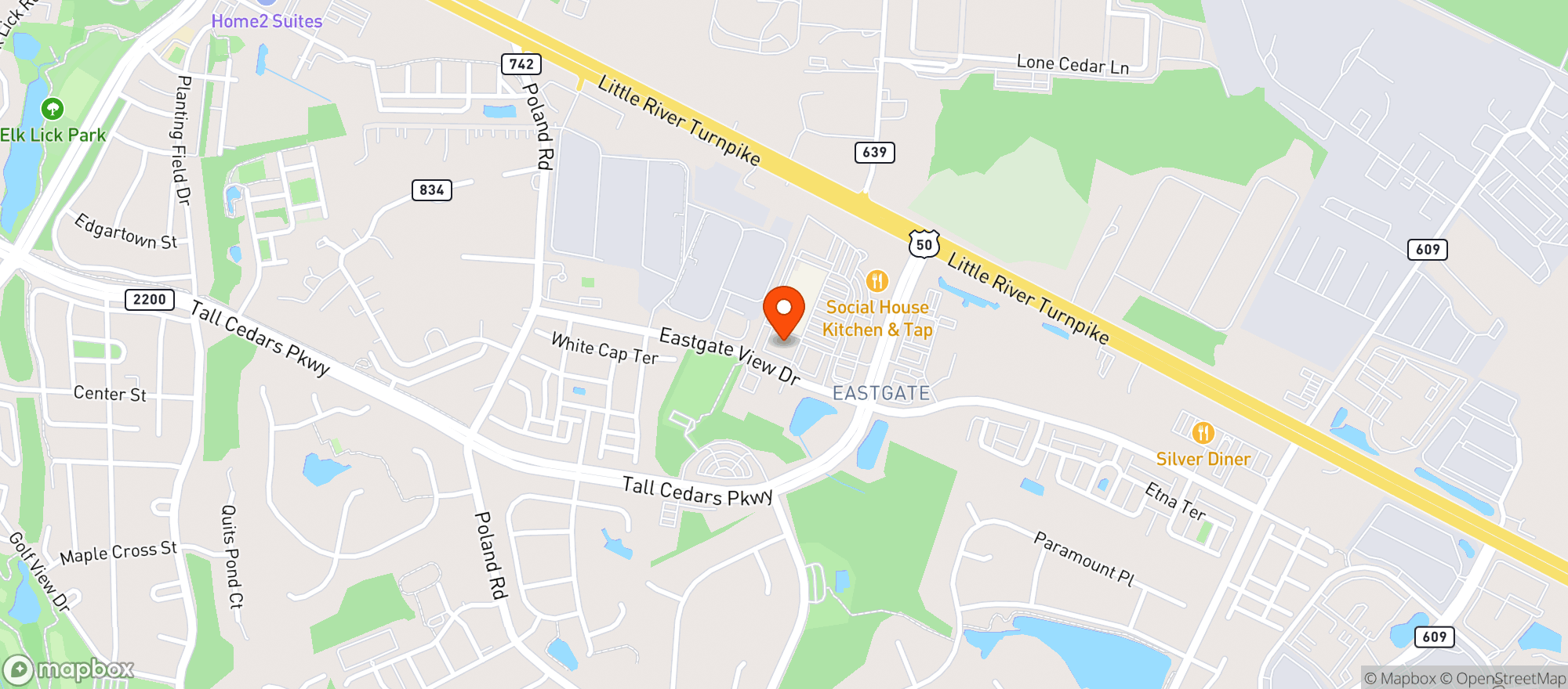 Map showing Fords Fish Shack Chantilly