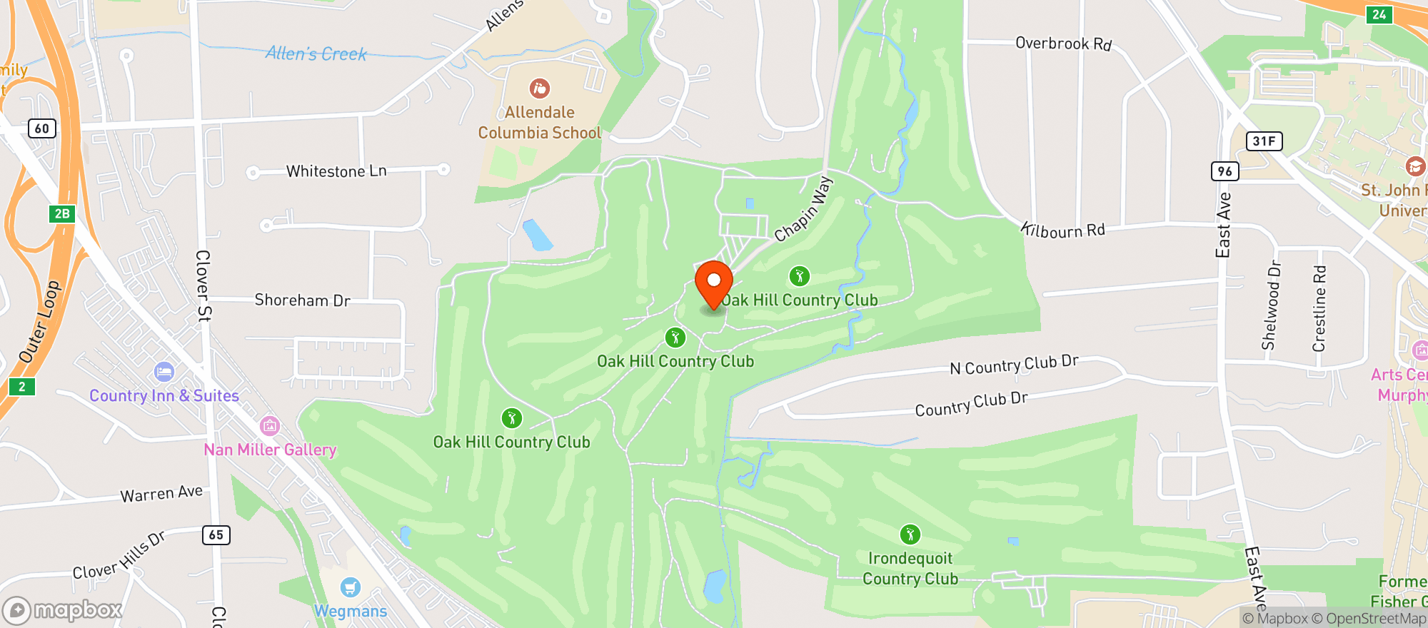 Map showing Oak Hill Country Club