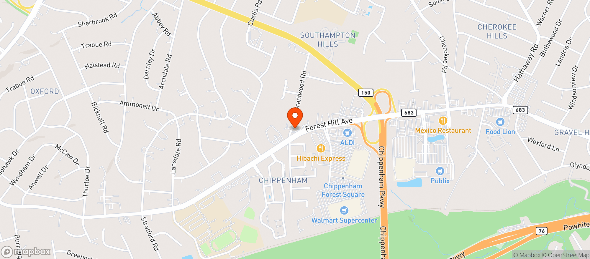 Map showing Zorch Pizza Parlor