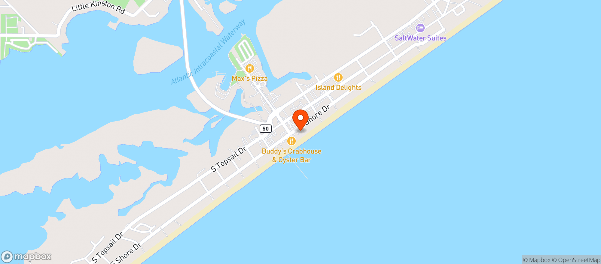 Map showing Daddy Macs Beach Grille