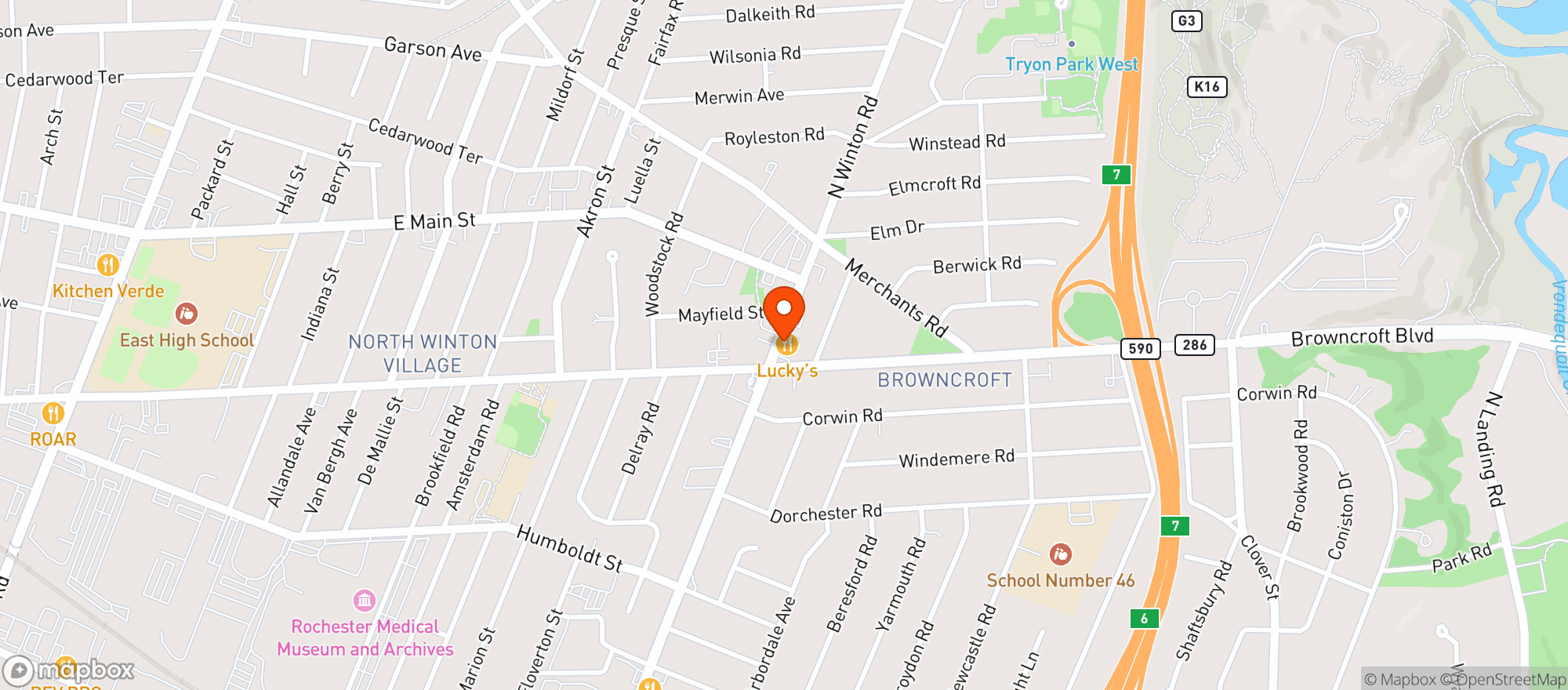 Map showing Luckys