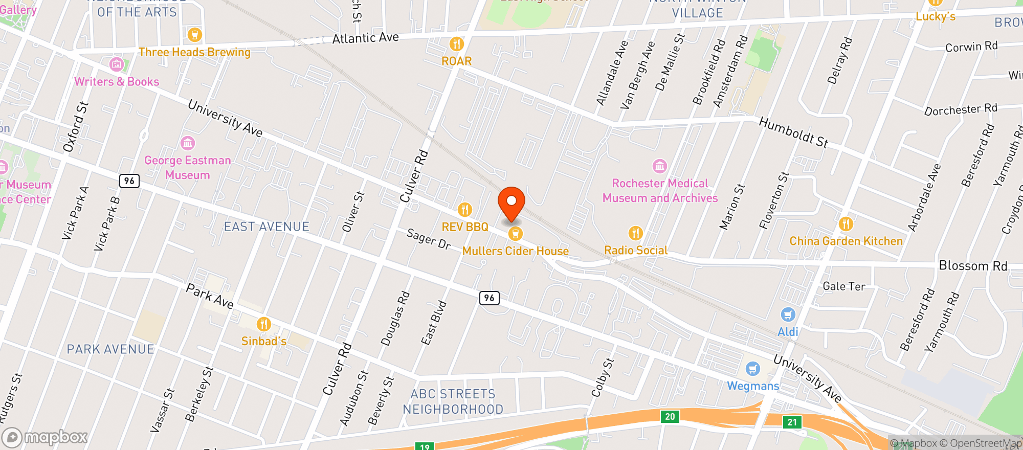 Map showing Mood Burger Bar