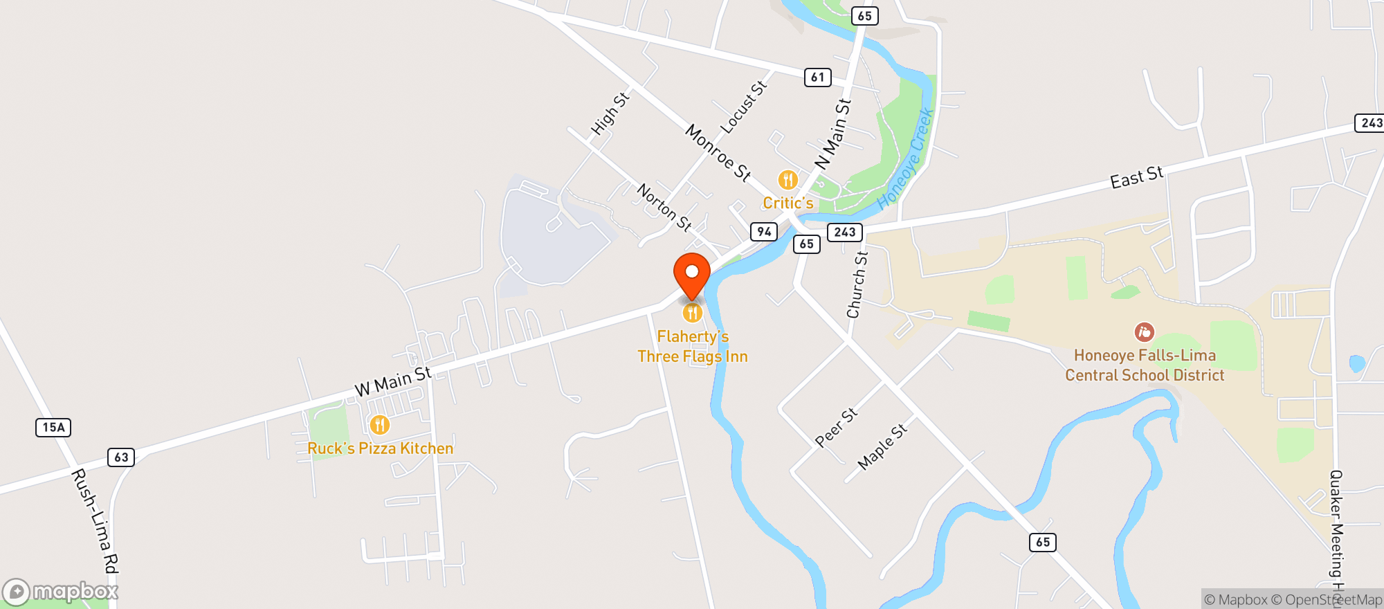 Map showing Flahertys Three Flags Inn