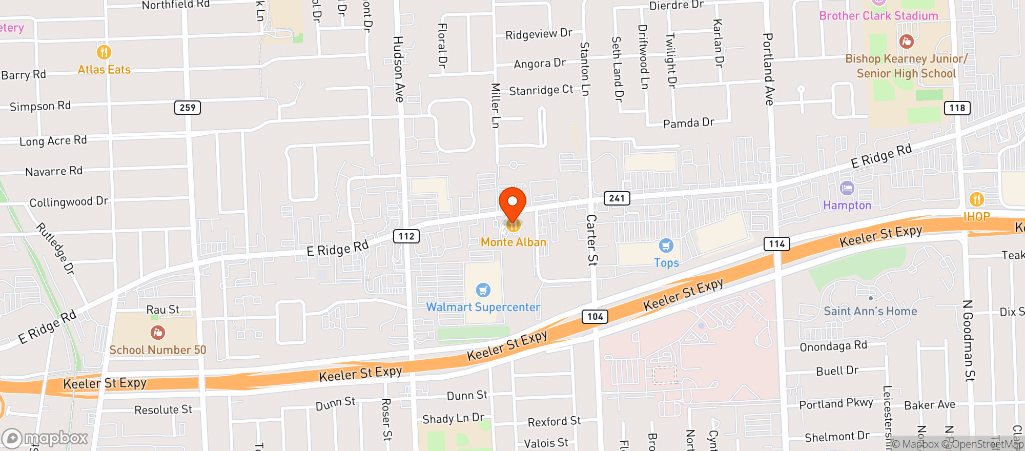 Map showing Monte Alban Mexican Grill