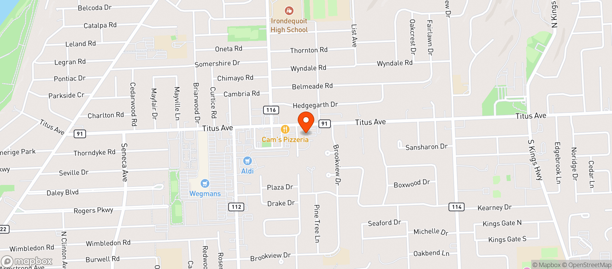 Map showing Irondequoit Beer Company