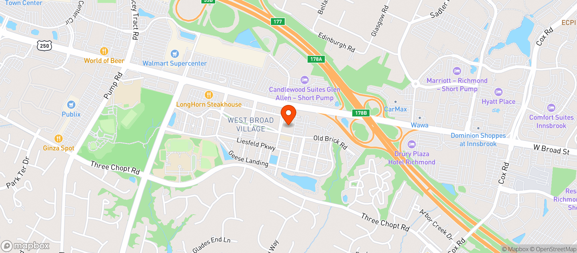 Map showing Whole Foods (Short Pump)*