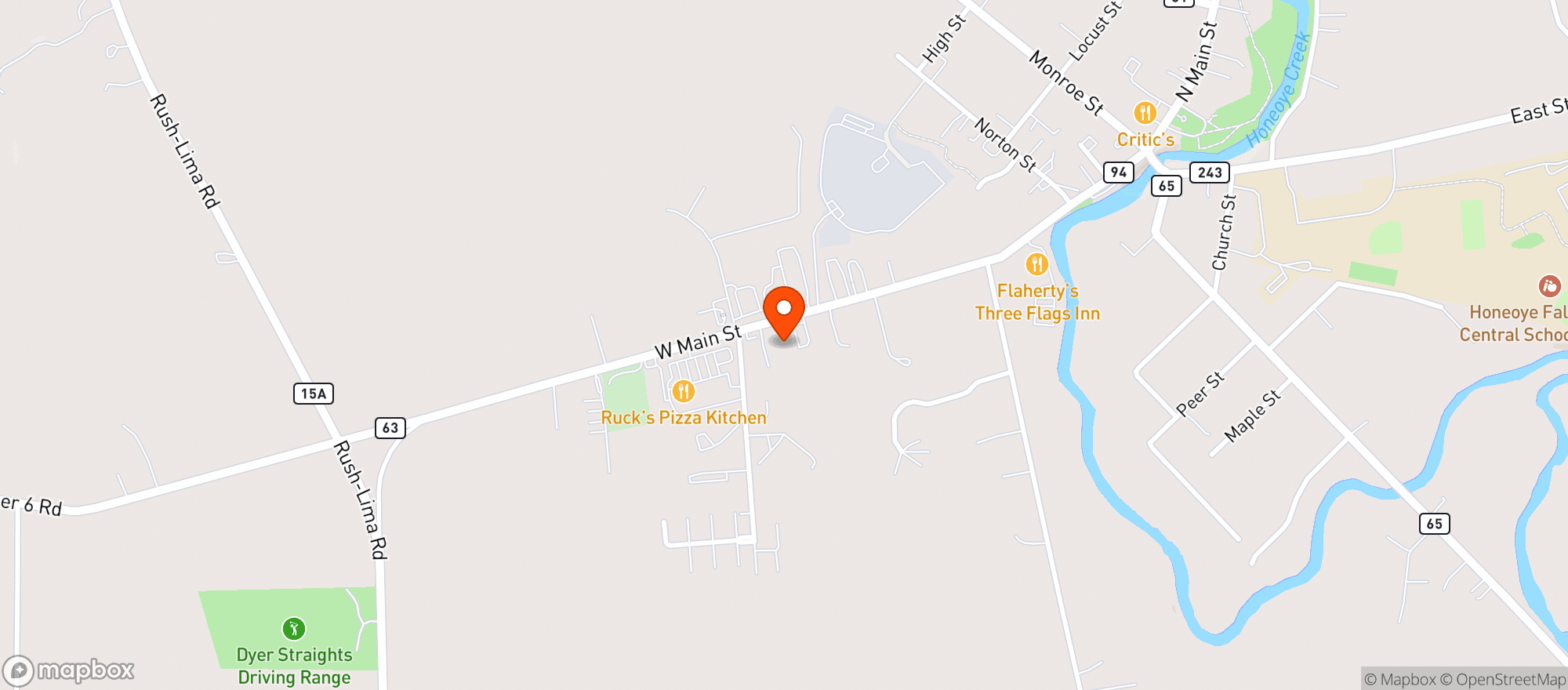 Map showing Okay Beer Co. at West Main Lanes