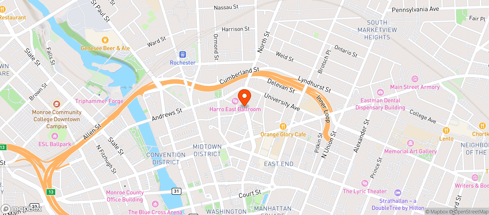 Map showing Vertex Club Of Rochester