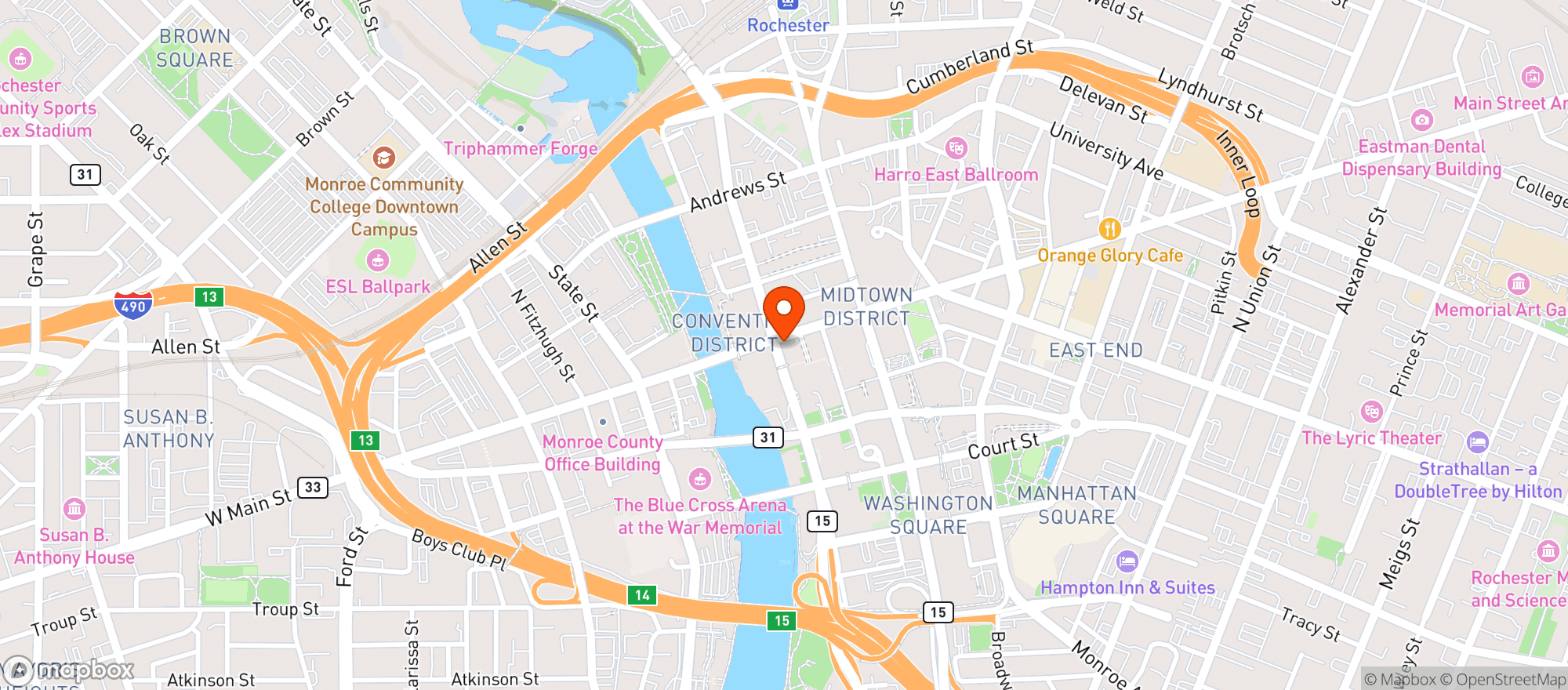 Map showing Hyatt Regency Rochester