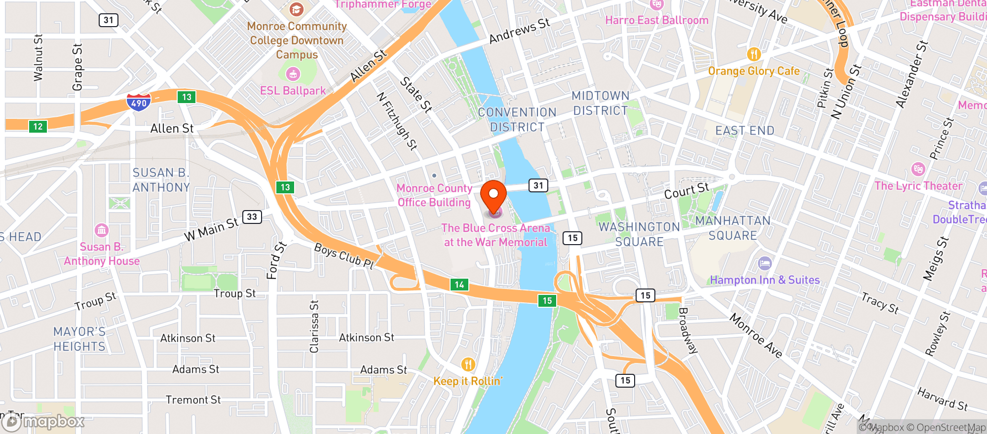 Map showing Blue Cross Arena At The War Memorial