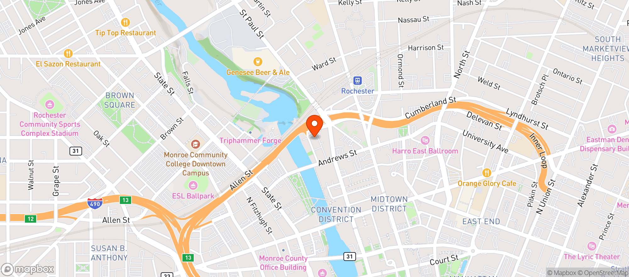 Map showing Water Street Music Hall