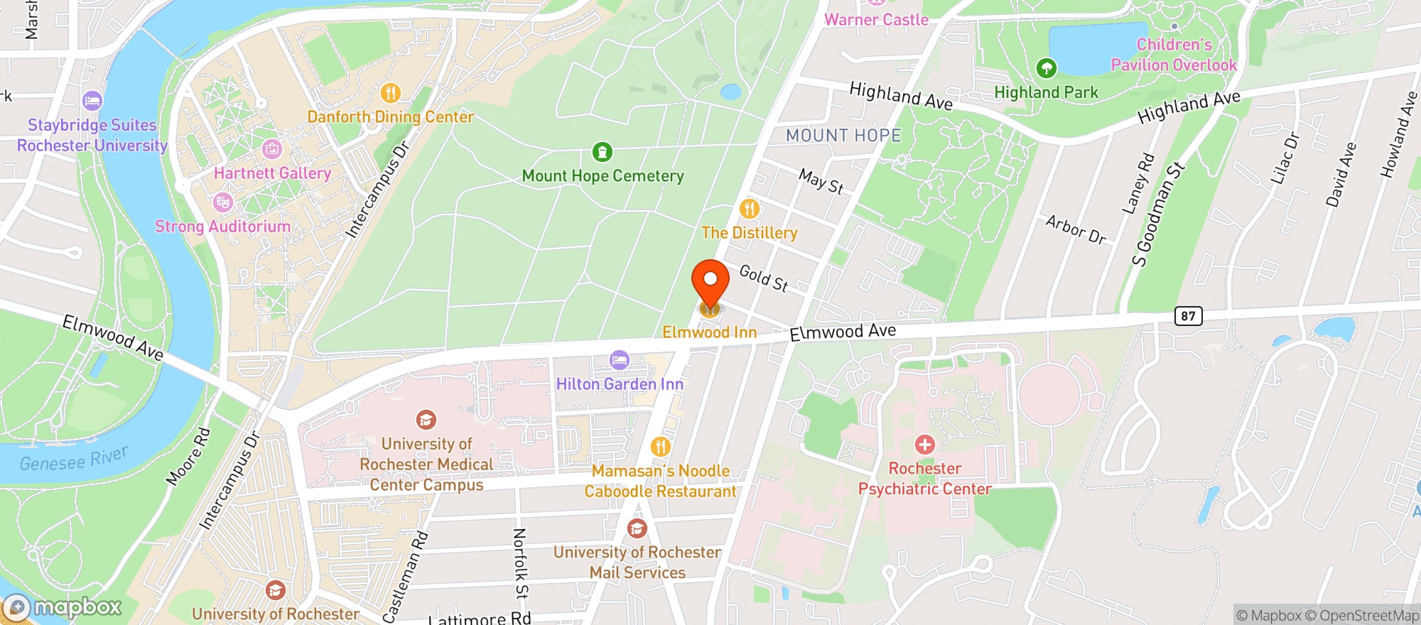 Map showing Elmwood Inn