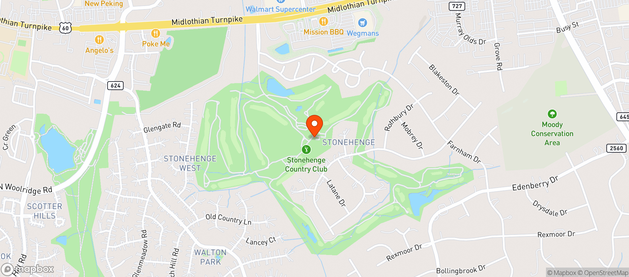 Map showing Stonehenge Golf & Country Club