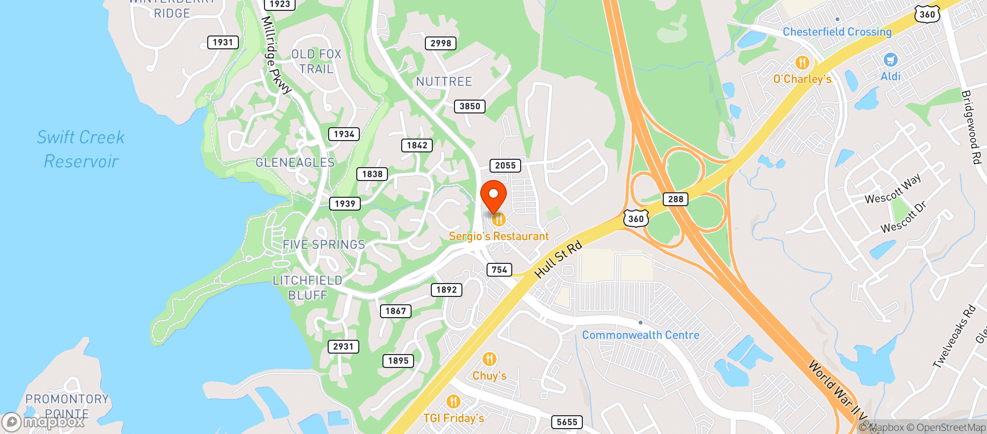 Map showing Sergios Italian Restaurant
